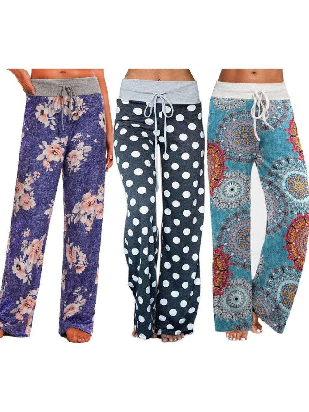 Cozy Floral Palazzo Lounge Pants for Women | Casual Drawstring Wide Leg Bottoms
